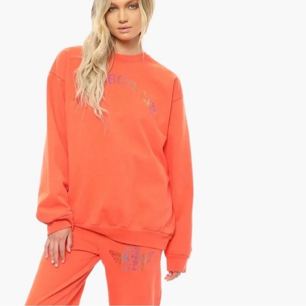 1-800-BOYS-LIE Orange 100% Cotton Sweatpants w/ Rainbow Angel Sequin Bling M - Picture 15 of 15